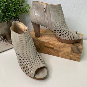 Paul Green Tacey Peep Toe Ankle Boots Cutout Leather‎ Metallic Greige 6UK/8.5 US